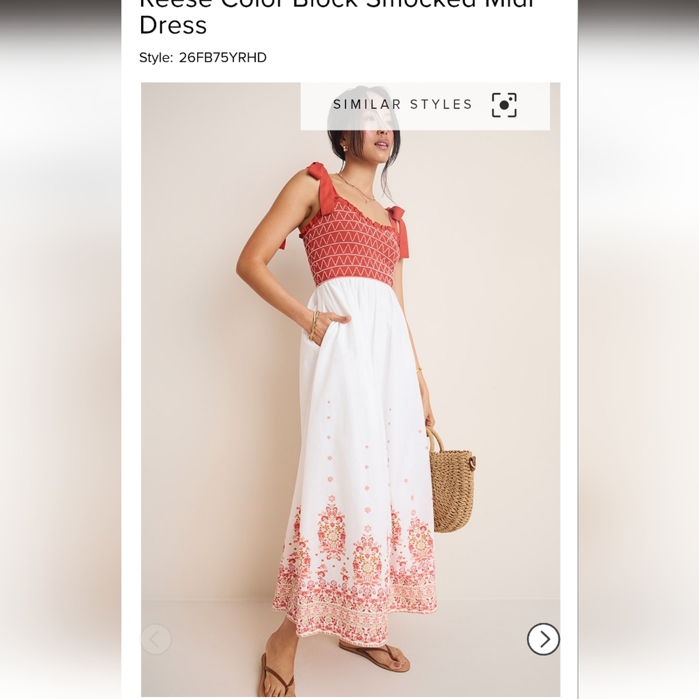 NWT - Francescas Reese Color Blocked Smocked Midi Dress - Small (Rust Color) - Picture 2 of 2